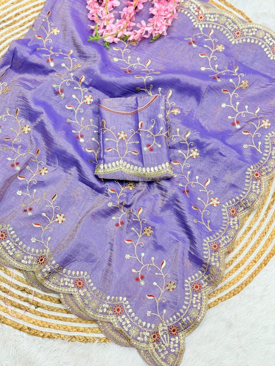 Party-wear Soft Light Weight Gold Crush Gotapatti Work Saree