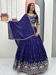 Festive Special Vichitra Silk Embroidery Thread & Sequence Work Lehenga With Stitched Blouse