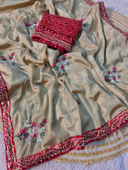 Beautiful Soft Chinon Silk Beads Work Saree