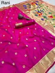 Beautiful Pure Kanchivaram Paithani Silk Zari Weaving Saree