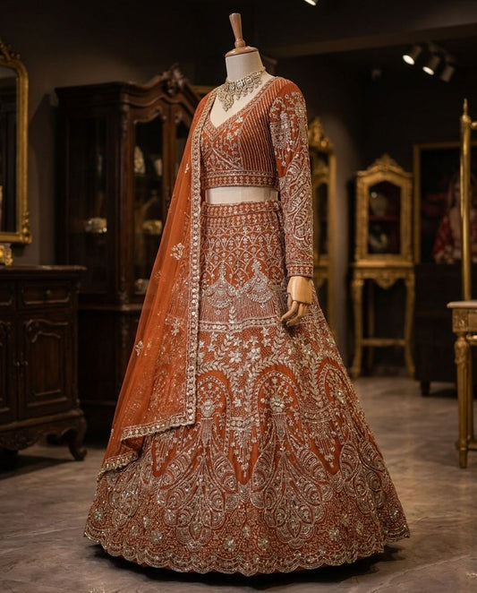 Party-wear Butterfly Net Embroidery Sequence Work Lehenga Choli