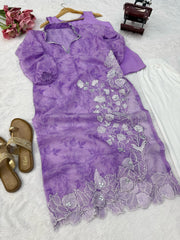 Trendy Organza Silk Digital Printed With Real Mirror Work Top Pant With Shrug