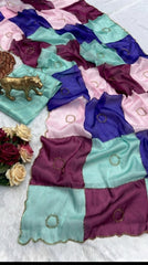 Beautiful Soft Space Silk Multi Prints With Beads Work Saree