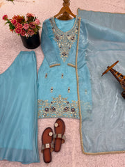 Party-wear Jimmy Choo Silk Embroidery Sequence Work Suit
