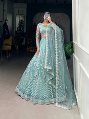 Beautiful Softness Of Pastel Blue Sequence & Thread Embroidery Work Lehenga Choli