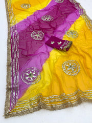 Beautiful Tie & Dye Lehariya Patta Dyeing & Hand Charkhi Gotta Work Saree