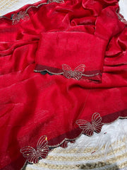 Beautiful Butterfly Fendy Chiffon Two-Tone Blooming & With Zarkhan Work Saree