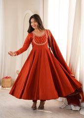 Festival Special Roman Chanderi Silk Thread Work Anarkali Gown