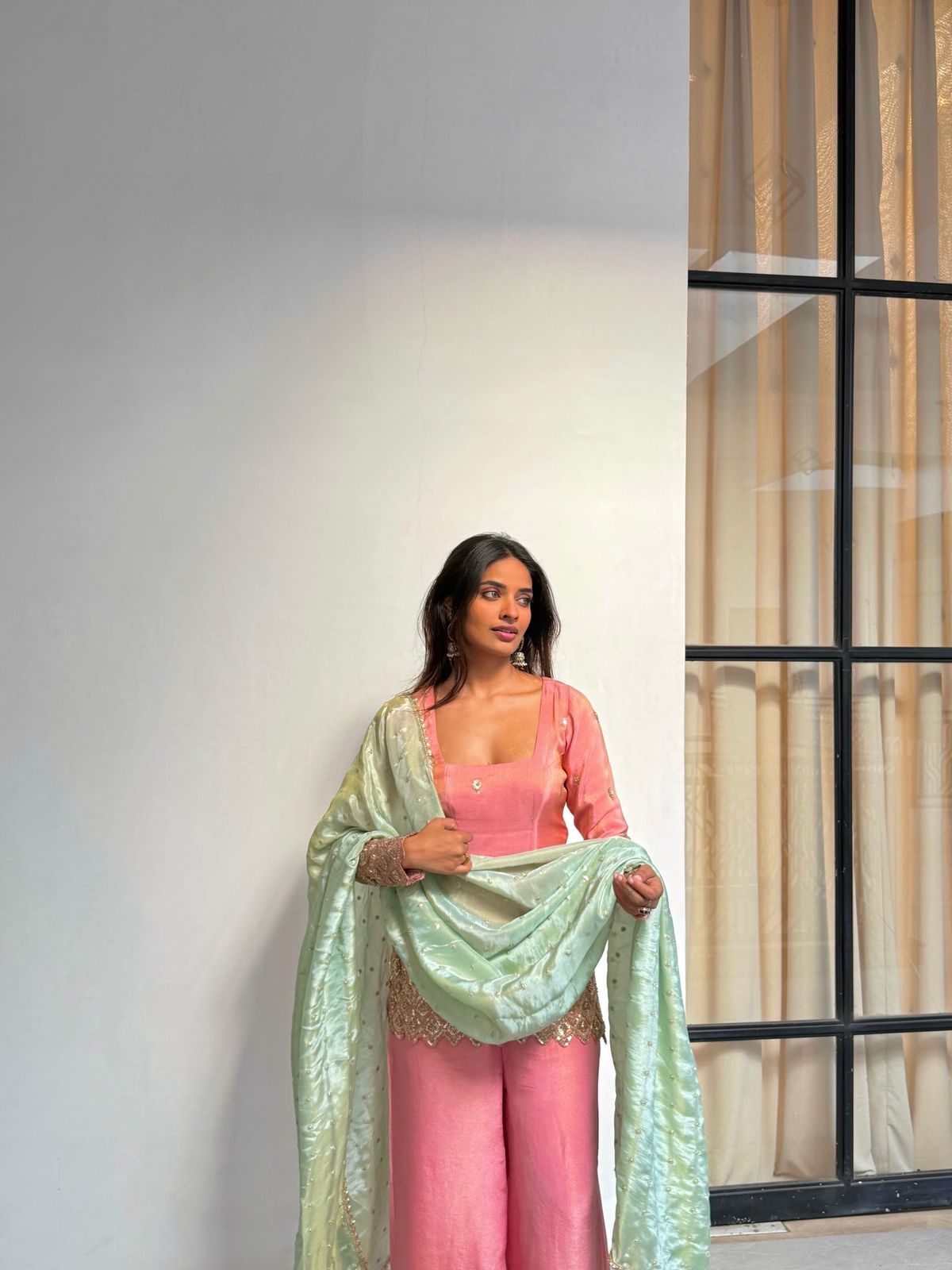 Party-wear Designer Shimmer Silk Embroidery Sequence Work Sharara