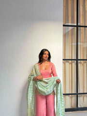 Party-wear Designer Shimmer Silk Embroidery Sequence Work Sharara