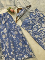 Party-wear Hunter Butterfly Net  Neck Kurta & Palazzo Set