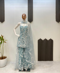 Party-wear Hunter Butterfly Net  Neck Kurta & Palazzo Set