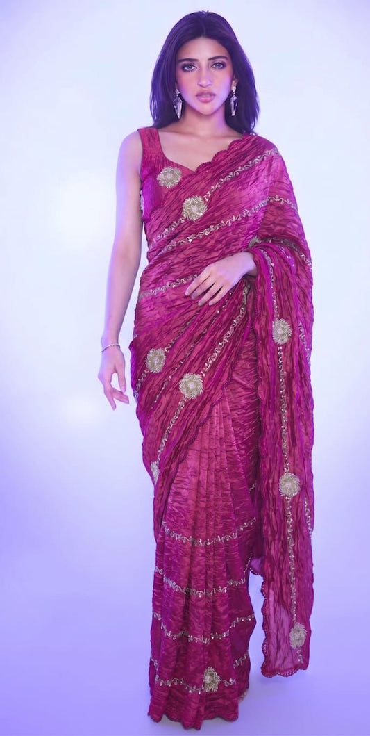 Party-wear Gold Crush Beats Sequence Work Saree