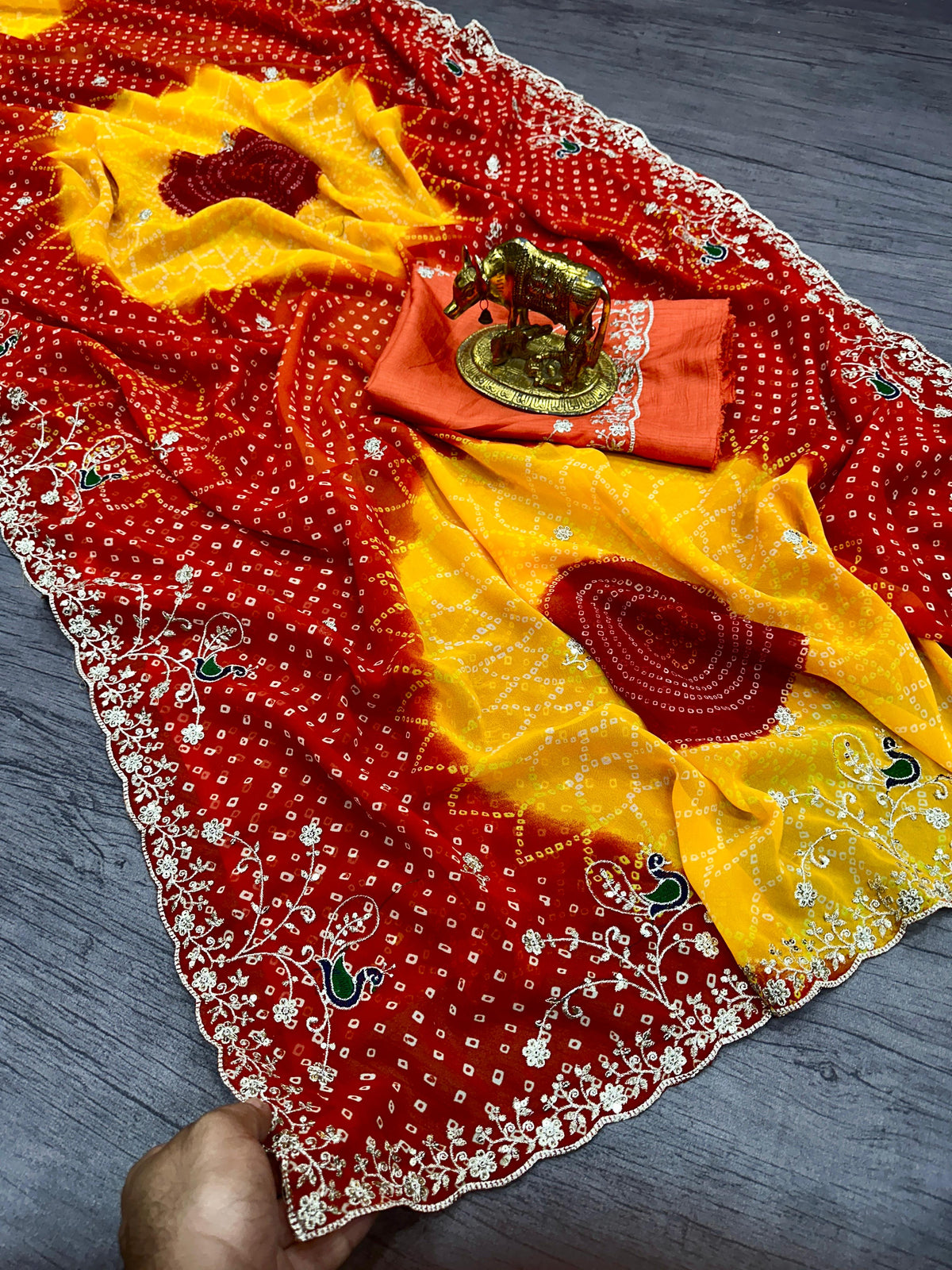 Beautiful Pure Georgette With Jodhpur Bandhani Printed Saree
