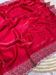 Beautiful Space Soft Silk Blooming With Zarkhan With Siroski Work Saree