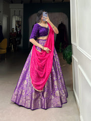Royal Purple Jacquard Silk Zari Weaving Work Lehenga Choli