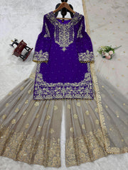 Party-wear Beautiful Designer Georgette Coding & Sequence With Pearl Work Sharara