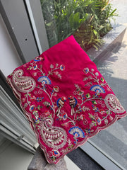 Party-wear Soft Tabby Silk Padding Embroidery Cutwork Saree
