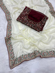 Beautiful Rangoli Silk Embroidery C-Pallu Work Saree