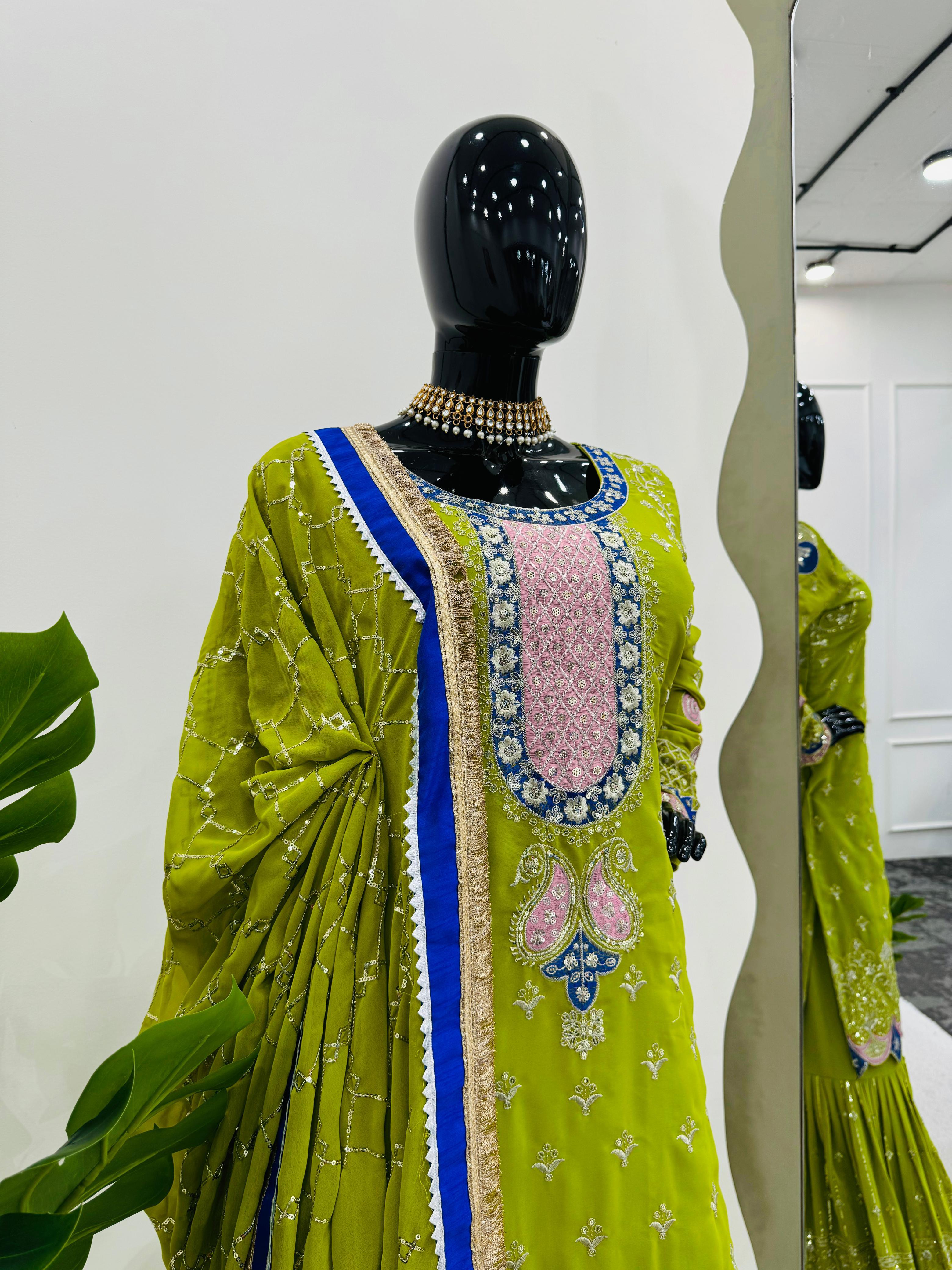 Beautiful Party-wear Georgette Thread With Sequence Work Sharara