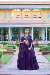Stylish Indo Western Fedny Silk Bead Sequence & Thread Embroidery Work Lehenga With Koti