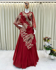 Designer Georgette Sequence Embroidery Work Lehenga With Shrug