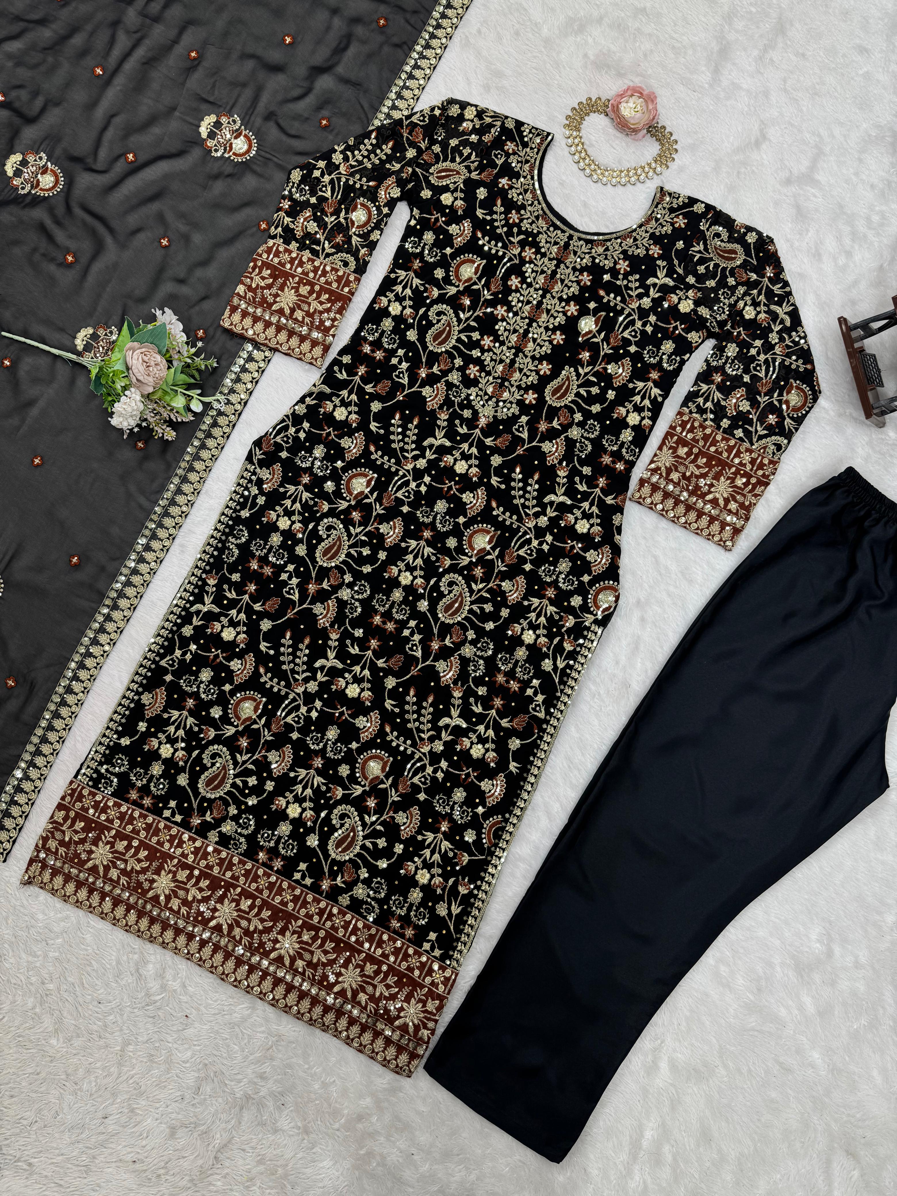 Beautiful Georgette Thread With Sequence & Real Diamond Work Dress