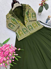Party-wear Designer Mono Silk Embroidery Coding Sequence Work Set
