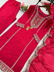 Party-wear Designer Chinon Silk Cording Sequence Embroidery Work Dress