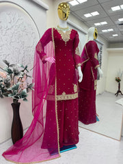 Designer Party-wear Fandy Satin Embroidery Codding &Sequence Work Suit