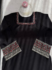 Beautiful Natural Crepe Thread With Sequence Work Suit