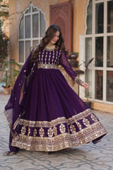Party-wear Blooming With Embroidery Zari Sequence Work Gown