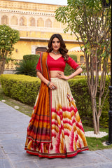Beautiful Tasar Silk Tie  & Dye Printed Lehenga Choli