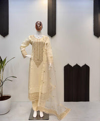 Desirable Fancy Roman Silk Sequence Embroidery Cotton Work Dress