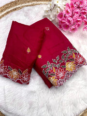 Party-wear Soft Tussar Silk Thread Embroidery Work Saree