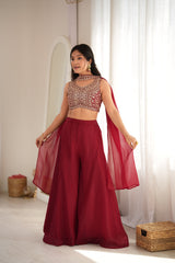 Indo-western Crunchy Silk Crop Top Palazzo Set
