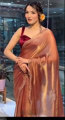 Viral Trending Two-Tone Golden Diamond Suneri Tissue Space Silk Saree