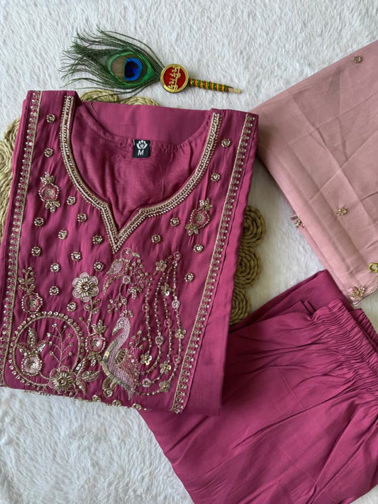 Beautiful Roman Silk With Beads Embroidery Work Dress