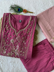 Beautiful Roman Silk With Beads Embroidery Work Dress