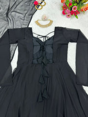Beautiful Black Colour Georgette Work Gown