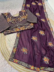 Party-wear Star Georgette Embroidery Multi Work Saree With Stitched Blouse
