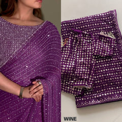 Bollywood Blockbuster Georgette Sequence Multi Embroidery Work Designer Saree