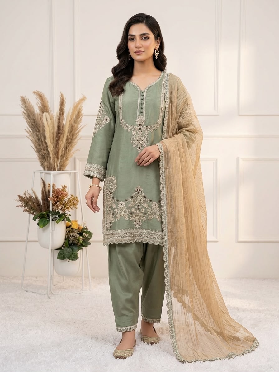 Party-wear Designer Glass Satin Coding With Sequence & Embroidery Work Suit