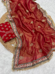 Festive Special Shimmery Tissue Embroidery Work Saree