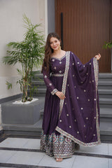 Designer Party-wear Heavy Diamond Silk Embroidery Thread Sequence Work Gown