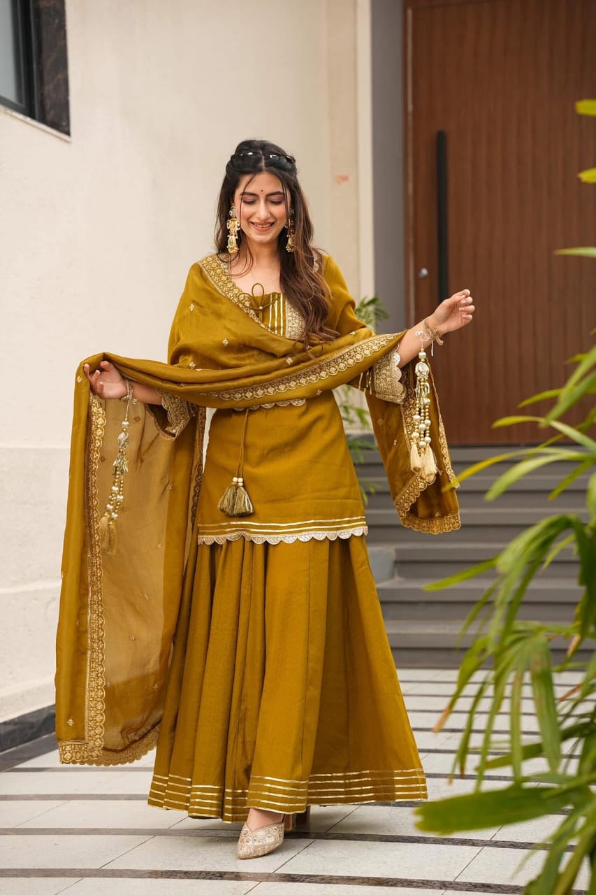 Festival Perfect Chinon Silk Embroidery Coding Sequence Work Suit