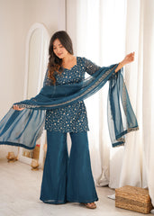 Elegant Crunchy Silk Kurta Set With Bell Bottom & dupatta