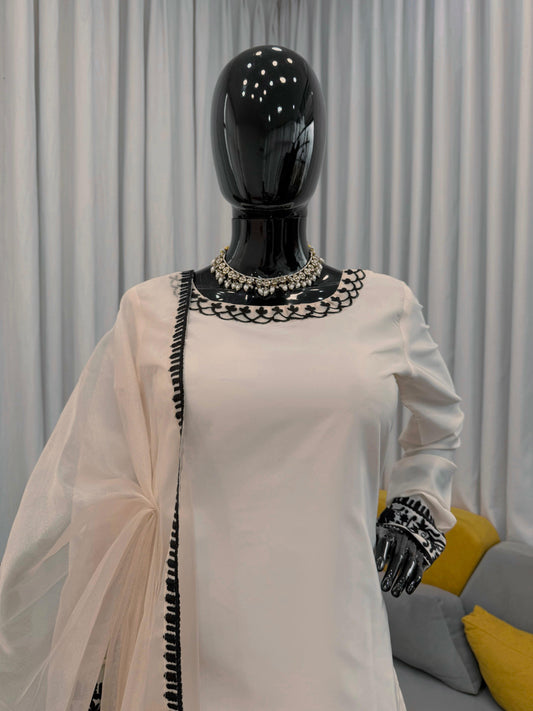 Beautiful Natural Crepe Thread Work Suit