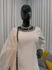 Beautiful Natural Crepe Thread Work Suit