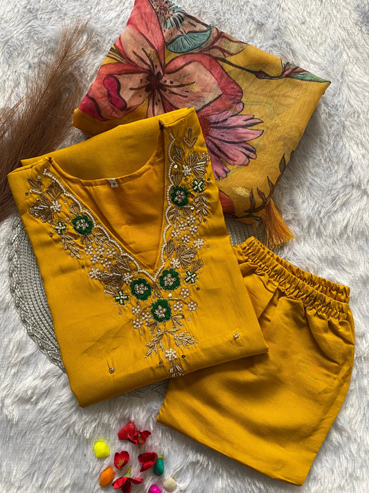 Beautiful Handwork Roman Silk Digital Printed Kurta Set